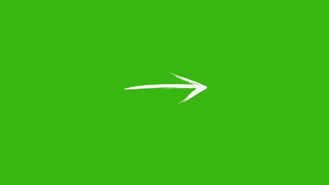 Sketch style arrow pointing right on green chroma key background with subtle wiggle animation, ideal for direction indicators, callouts, video editing overlays, tutorials and presentations.