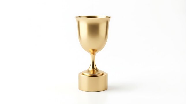 Shiny golden trophy cup isolated on white background, symbol of victory, success, and achievement