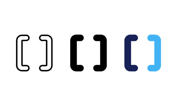 Square brackets vector line and glyph icon, black outline and solid style.