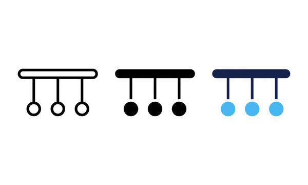 Hanging pendulum icons depicting physics movement and simple balance design.