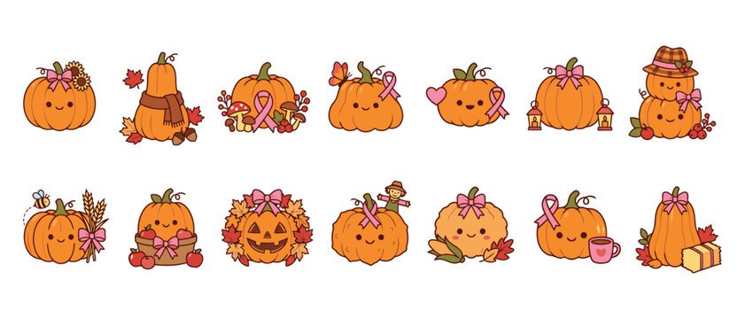 Cute-Autumn-Pumpkin-Vector-Set-With-Pink-Ribbon-Breast-Cancer-Awareness-Fall-Clipart-Elements
