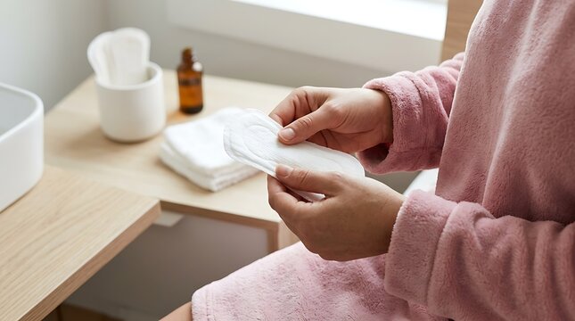Sanitary pad held in hand for feminine wellness, healthcare, and personal hygiene awareness
