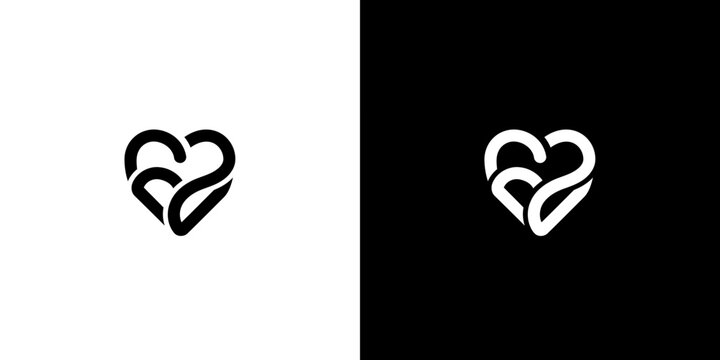 Abstract interlocked heart monogram logo set.