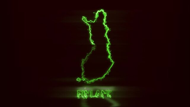 Neon Glowing Finland Map Outline Motion Video Cyberpunk LED Country Border Loop Graphic