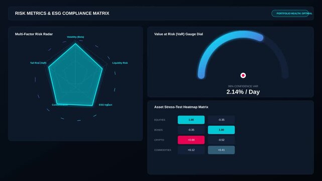 Digital Dashboard Displaying Risk Metrics and Financial Compliance Data Analysis for Investment Fund