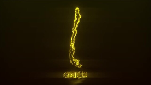 Neon Glowing Chile Map Outline Motion Video Cyberpunk LED Country Border Loop Graphic