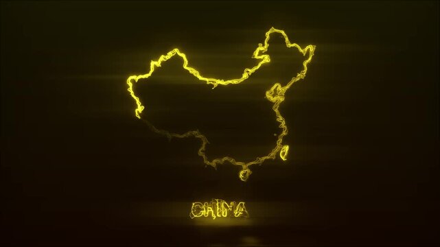 Neon Glowing China Map Outline Motion Video Cyberpunk LED Country Border Loop Graphic