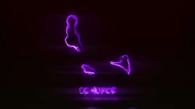 Neon Glowing Comoros Map Outline Motion Video Cyberpunk LED Country Border Loop Graphic