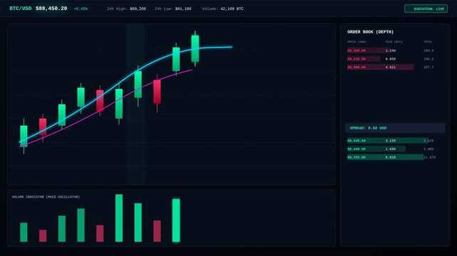 Digital Trading Interface Showing Cryptocurrency Market Trends and Real Time Stock Price Analysis