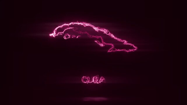 Neon Glowing Cuba Map Outline Motion Video Cyberpunk LED Country Border Loop Graphic