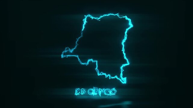 Neon Glowing DR Congo Map Outline Motion Video Cyberpunk LED Country Border Loop Graphic