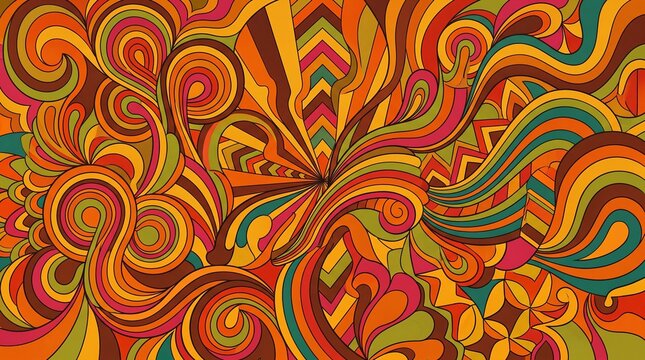 Retro funk background inspired by the 70s, bold geometric patterns, psychedelic curves