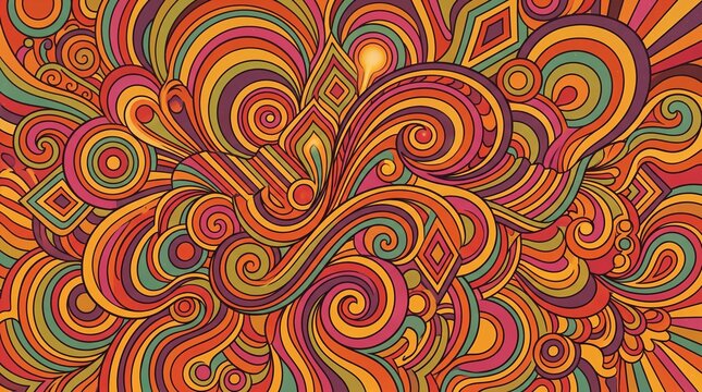Retro funk background inspired by the 70s, bold geometric patterns, psychedelic curves