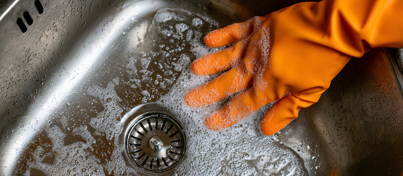 Housework tasks include cleaning the stainless steel sink in the kitchen