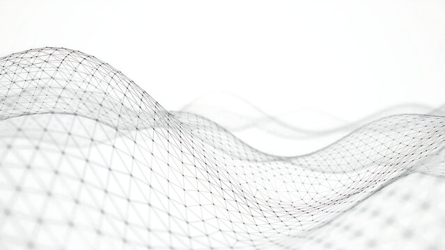 Abstract white digital wave mesh with dots abstract technology background