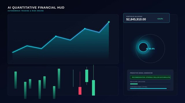 AI Quantitative Financial HUD Dashboard for Autonomous Trading and Risk Management Analysis Systems