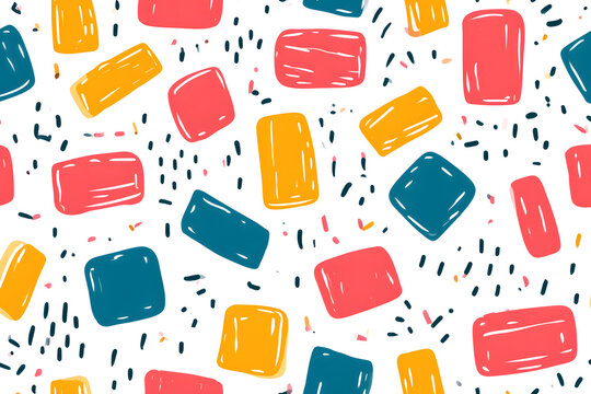 Kids' hand drawings on an abstract pattern background