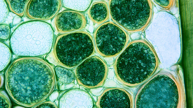 The cross-section of a bamboo culm displays vascular bundles that are dispersed throughout the parenchyma tissue, with each bundle including xylem vessels and phloem sieve tubes enclosed within sclere