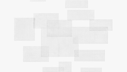Fototapeta premium Minimalist digital art featuring an abstract composition of overlapping grey rectangular grids made of tiny square dots on white.