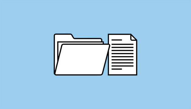 Outline icon showing a paper document folder with a separate text file next to it on a clear blue background.