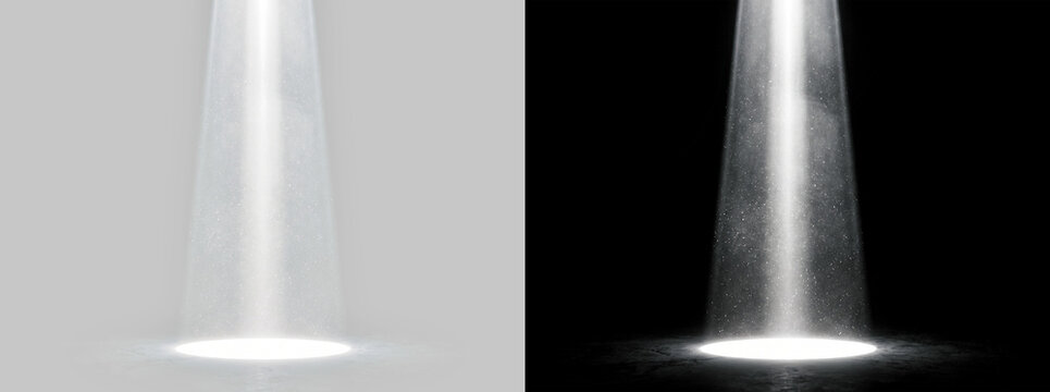 Bright White Spotlight Beams on Stage Floor Isolated on Black Background