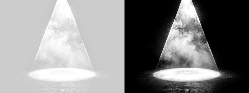 Bright White Stage Spotlight with Smoke Effect on Black Background