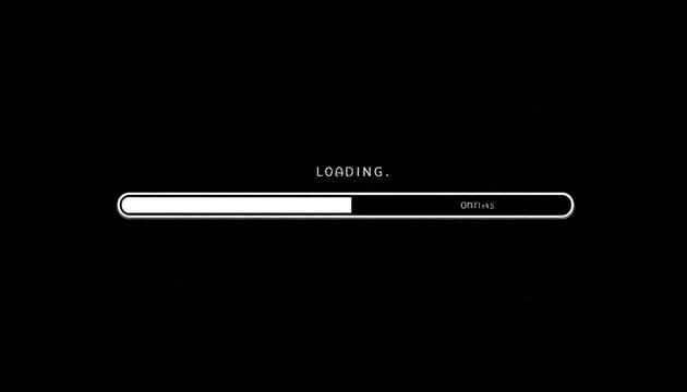 Minimalist loading bar animation with text 'LOADING.' on a black background, representing progress and waiting in technology and digital interfaces