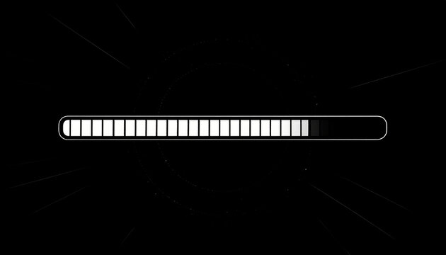 Futuristic loading bar with progress indicator and digital elements on a dark background with light streaks