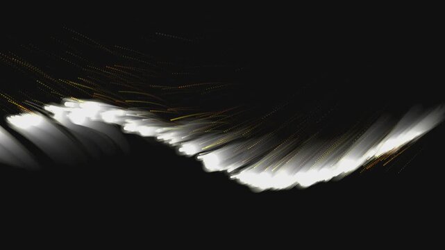 Glowing white light particles flowing through dark space in a cinematic abstract digital motion video clip