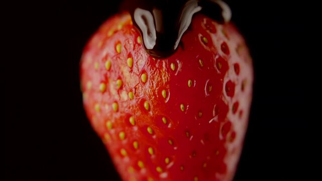 macro strawberry chocolate drip slow motion liquid cocoa delicious food lust