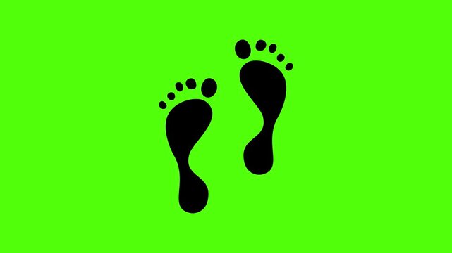 Black and white foot print animation on a white, green and black background