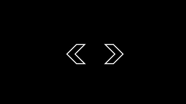 Animated white outline arrows pointing outward left and right on a black background. Symbolizes expansion, separation, stretching, increasing width, or user interface navigation.