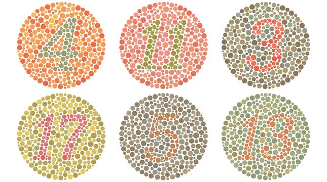 Vector graphic of color blind test. Ishihara Test daltonism color blindness disease perception test letter blindness test set. vector eps10.