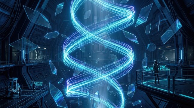 Futuristic DNA Helix Energy Core in SciFi Laboratory