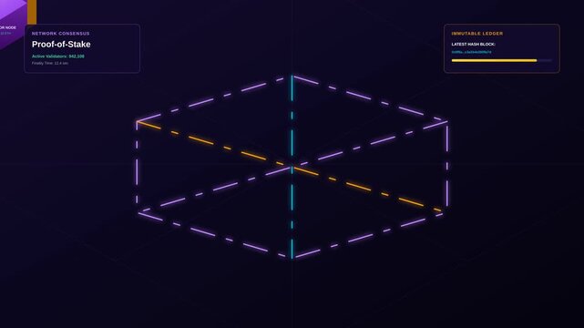 Abstract Digital Blockchain Node Network Visualization with Proof of Stake Consensus Mechanism Concept