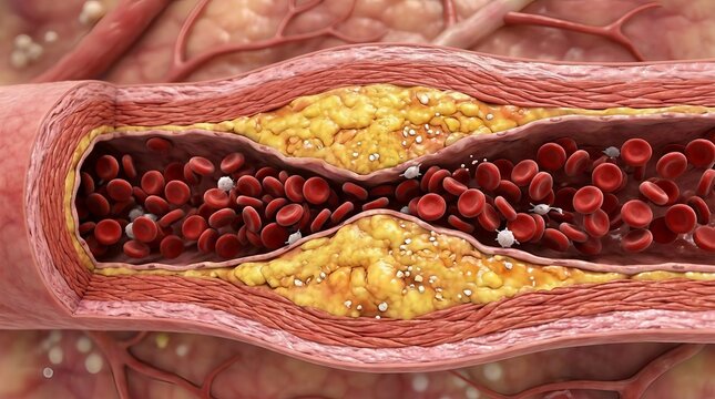 Atherosclerosis artery medical illustration set with plaque blood cell cholesterol cardiovascular decor