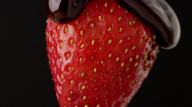 macro strawberry chocolate drip slow motion liquid cocoa delicious food lust