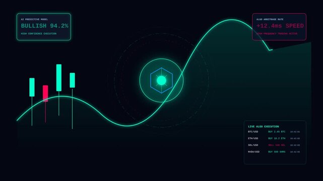 Futuristic Fintech Data Visualization with Digital Trading Algorithm Analytics and Market Graphs