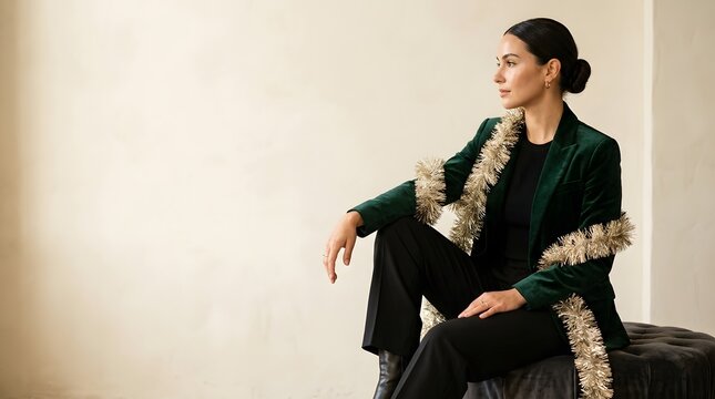 Woman posing elegantly in a professional studio setting showing professional focus