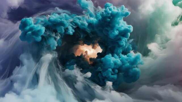 Colorful ink swirls in water creating abstract clouds and a vortex tunnel