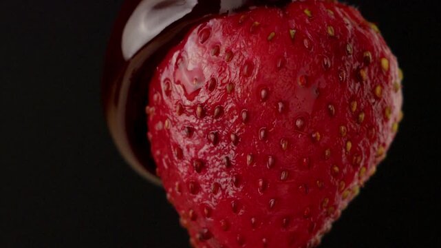 macro strawberry chocolate drip slow motion liquid cocoa delicious food lust