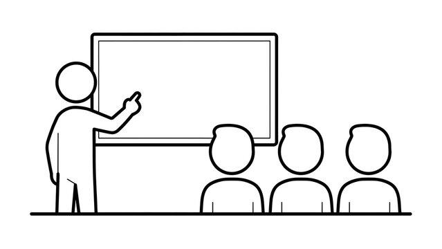 Instructor stands before a whiteboard while explaining a complex project to a small group of students.