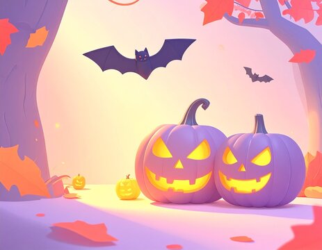 halloween background with pumpkin and bats