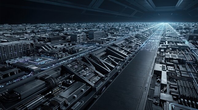 Futuristic Megacity Skyline with Advanced Architecture and Bright Lights