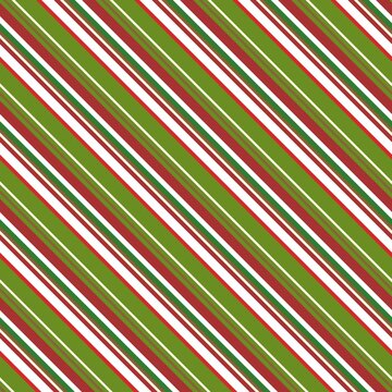 Red Green and White Diagonal Christmas Stripe Seamless Pattern