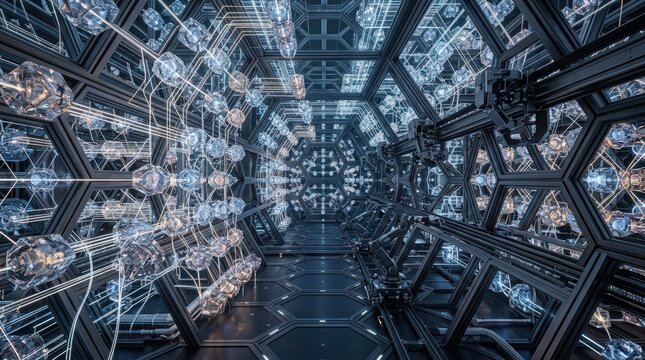 Futuristic SciFi Tunnel with Intricate Geometric Patterns and Glowing Lights