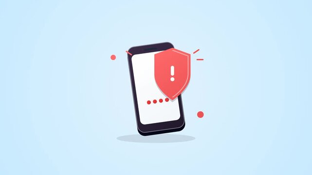 Smartphone Security Alert Shield with Exclamation Mark Animated Motion Graphic for Cyber Safety UI