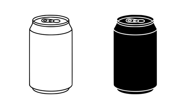 Beverage Can Outline and Silhouette Vector Icon Set