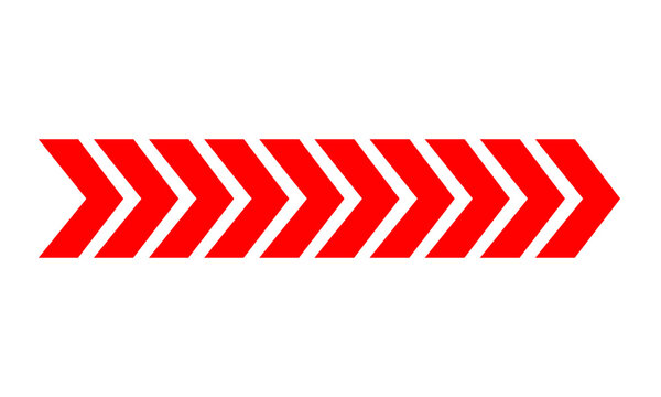 Chevron arrow pattern composed of bold red geometric chevrons pointing rightwards isolated on white background for signage direction navigational indicators infographic elements web design layouts.