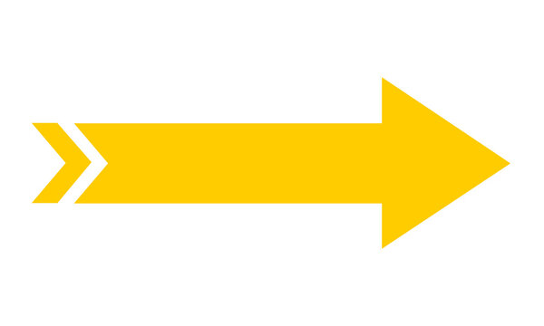 Bold yellow arrow pointing right with segmented tail, ideal for navigation, direction indicators, and call to action buttons.